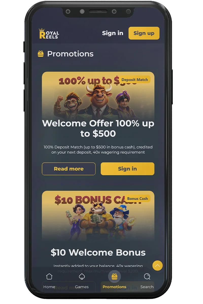Screenshot of an online casino on a mobile phone